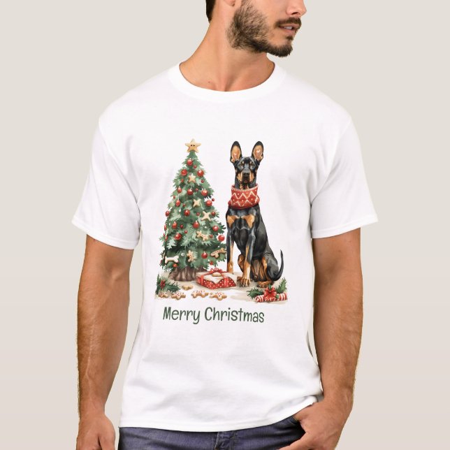 Camiseta Feliz Natal Dobermann Dogs (Frente)