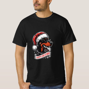 Camiseta Feliz Natal - Dobermann Santa Hat Cachorro Engraça