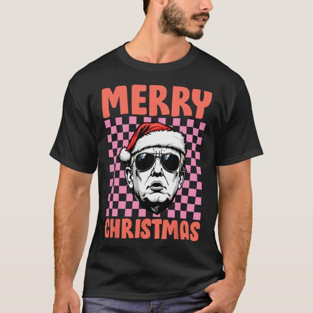 Camiseta Feliz Natal Donald Trump Papais noeis Checados Hol (Frente)