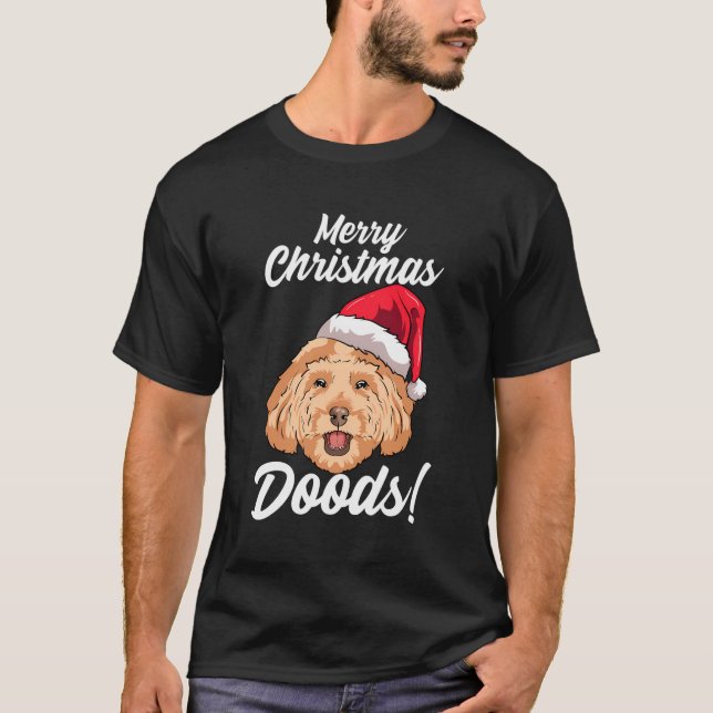 Camiseta Feliz Natal Doods Engraçado Goldendoodle Mãe Pai D (Frente)
