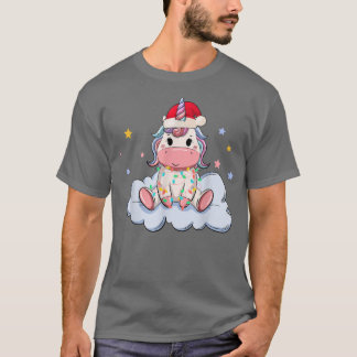 Camiseta Feliz Natal dos Unicórnios Luz Santa Hat Xmas