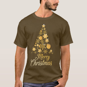 Camiseta Feliz Natal Dourado Árvore de Ano Novo Celebração 