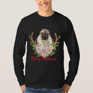 Camiseta Feliz Natal e Cachorro Pug - Presente de Natal par