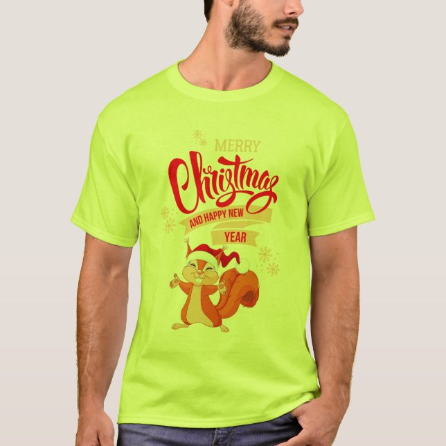 Camiseta Feliz Natal e Esquilo Feliz ano novo (Frente)