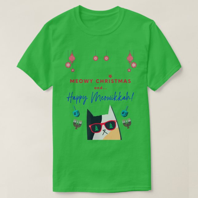 Camiseta Feliz Natal e Feliz Pão de Gato do Meowikkah (Frente do Design)
