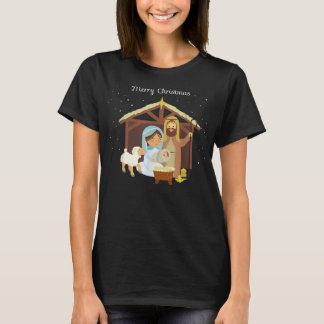 Camiseta Feliz Natal e Natividade Cena Cristã Fé H