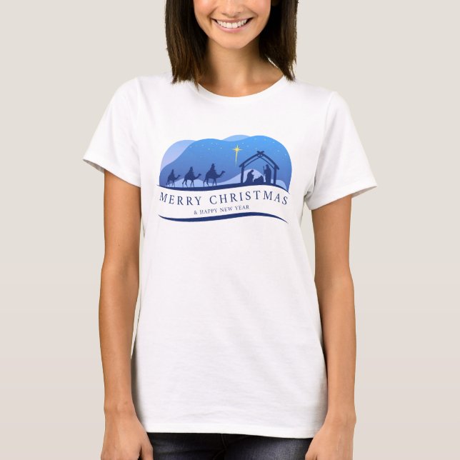 Camiseta Feliz Natal e Natividade Feliz ano novo (Frente)