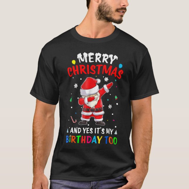 Camiseta Feliz Natal e Sim É Meu Papais noeis de aniversári (Frente)