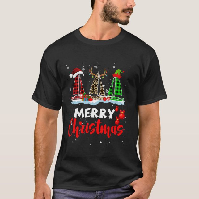 Camiseta Feliz Natal ELF Reindeer Papais noeis Xadrez Leopa (Frente)
