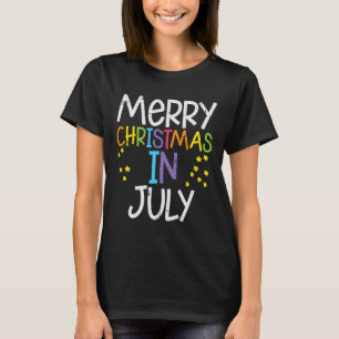 Camiseta Feliz Natal Em Julho Estrelas Verão Xmas Mulheres