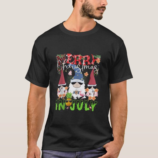 Camiseta Feliz Natal em julho Gnomos Engraçados Café Flamin (Frente)