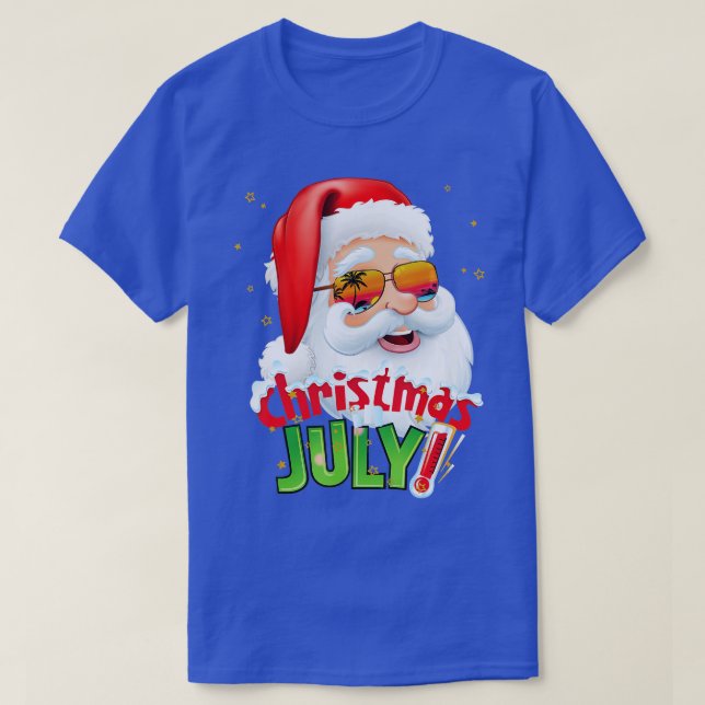 Camiseta Feliz Natal em julho Papais noeis de Verão Óculos  (Frente do Design)