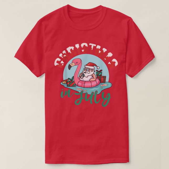 Camiseta Feliz Natal Em Julho Papais noeis Feriado Flamingo (Frente do Design)