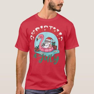 Camiseta Feliz Natal Em Julho Papais noeis Feriado Flamingo
