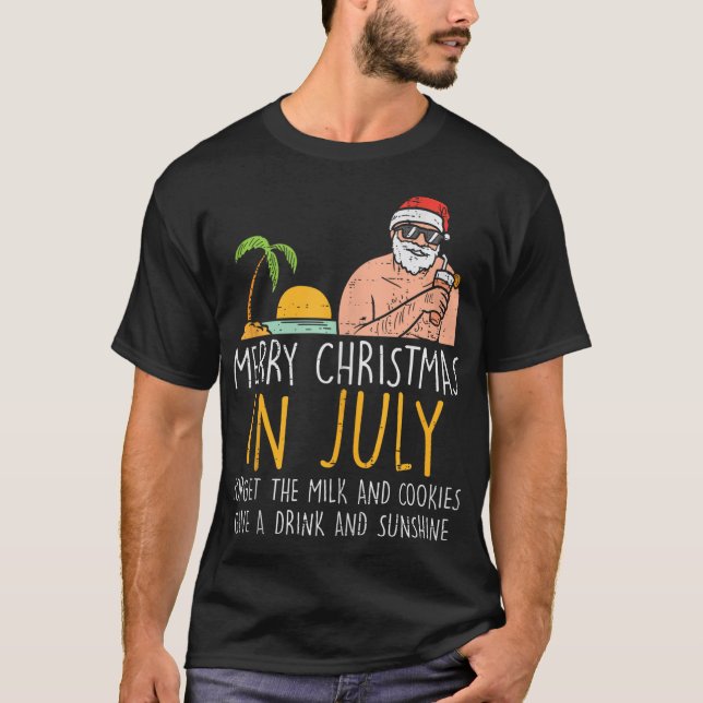 Camiseta Feliz Natal Em Julho Papais noeis Praia Sumam (Frente)