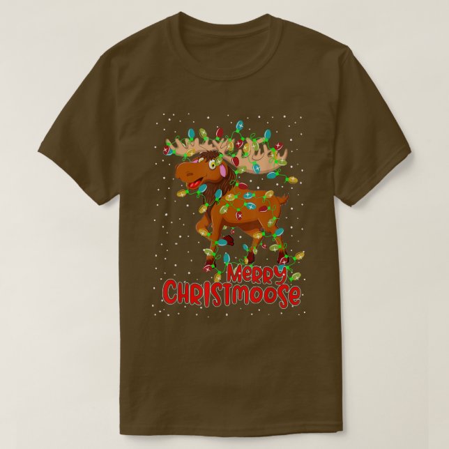 Camiseta Feliz Natal Engraçado Árvore Natal Moose de Natal (Frente do Design)