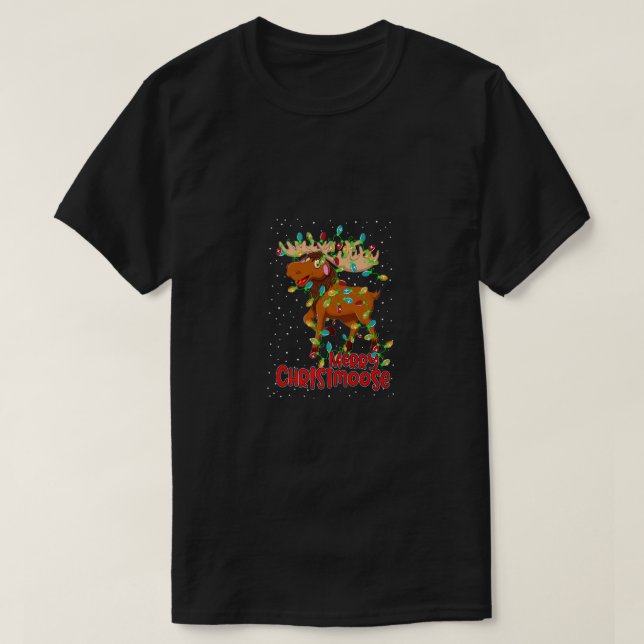 Camiseta Feliz Natal Engraçado Árvore Natal Moose de Natal (Frente do Design)