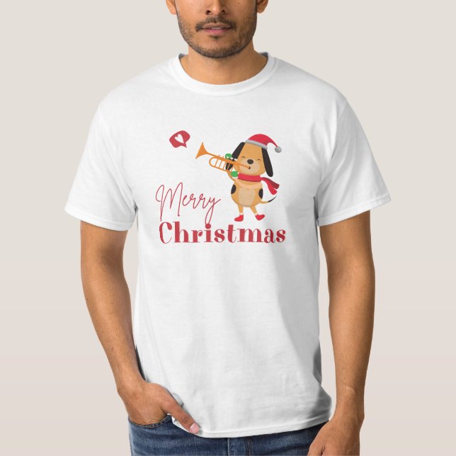 Camiseta Feliz Natal, engraçado cão T-Shirt (Frente)