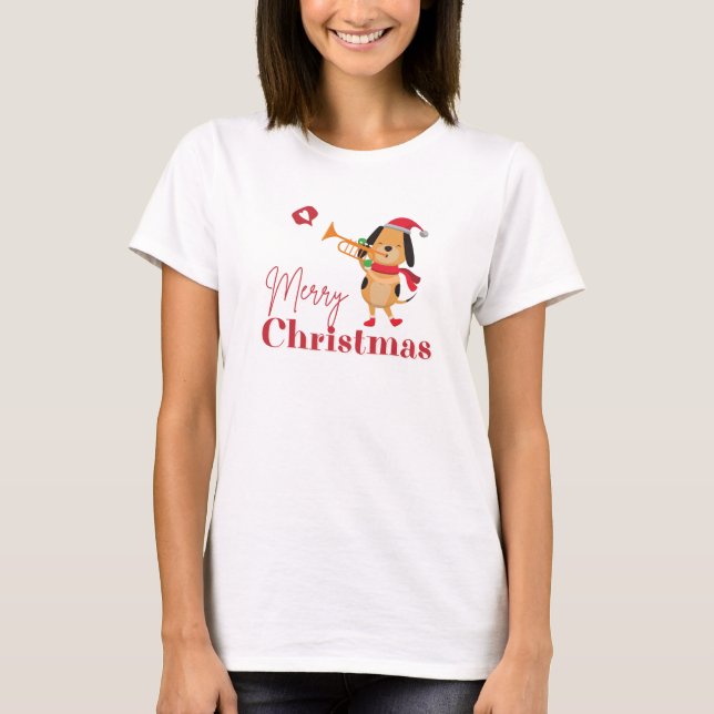 Camiseta Feliz Natal, engraçado cão T-Shirt (Frente)