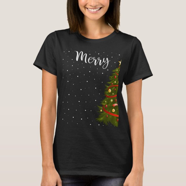 Camiseta Feliz Natal Engraçado Casais de Árvore de Natal Co (Frente)