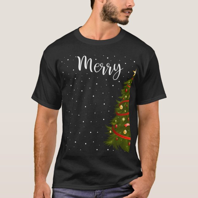 Camiseta Feliz Natal Engraçado Casais de Árvore de Natal Co (Frente)