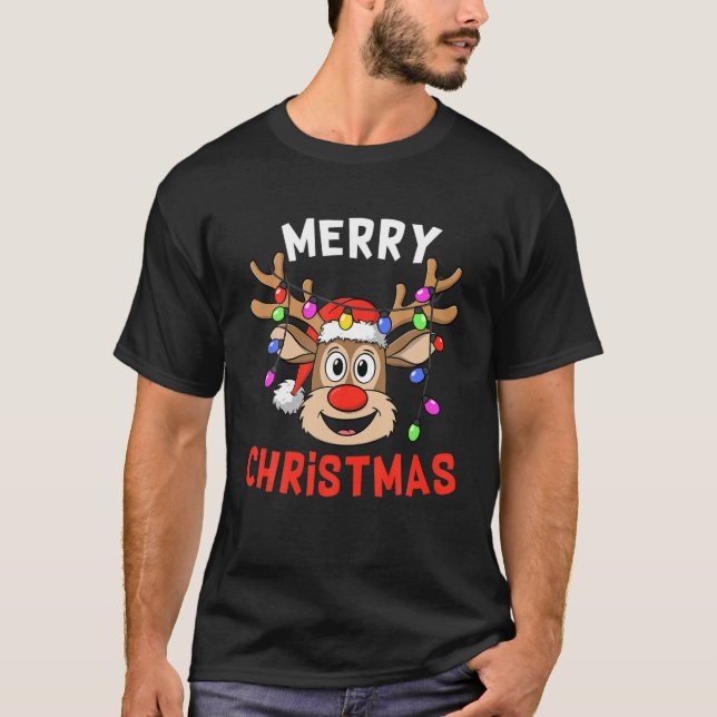 Camiseta Feliz Natal Engraçado, Engraçado Reindeer Gift Gar (Frente)