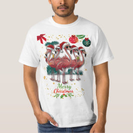 Camiseta Feliz Natal Engraçado Flamingo com óculos de sol