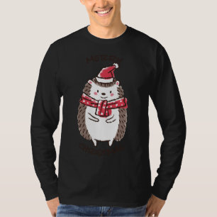Camiseta Feliz Natal Engraçado, Fofo, Fofo, Hedgehog Santa 