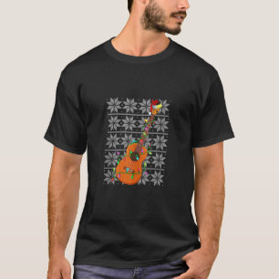 Camiseta Feliz Natal Engraçado Ukulele Xmas Luzes Papais no