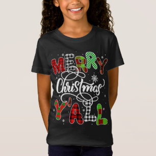 Camiseta Feliz Natal Engraçado Ya-ll-Xmas Xadrez de Buffalo