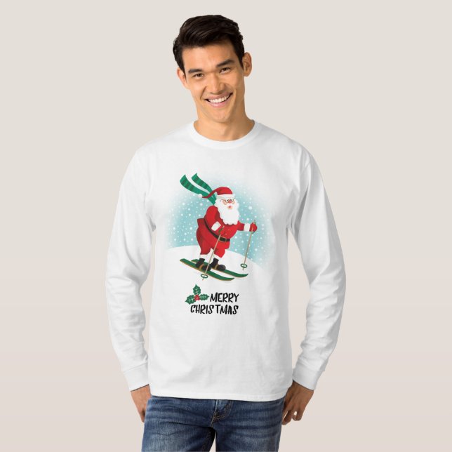 Camiseta Feliz Natal Esquiando Papai Noel | Feriados (Frente Completa)