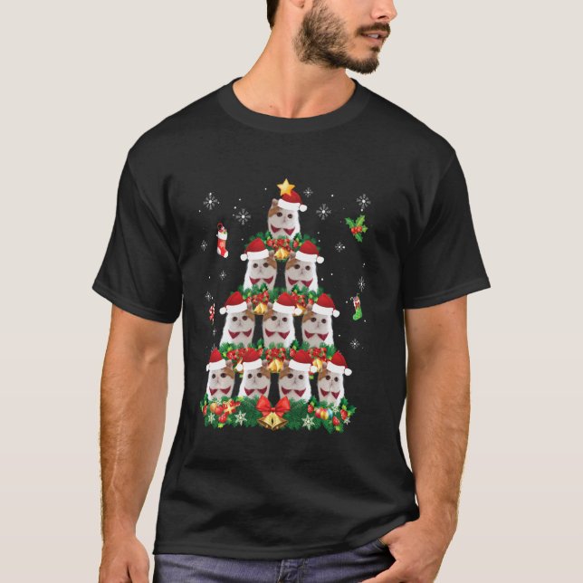 Camiseta Feliz Natal Exótico Papais noeis de Gato de Shorth (Frente)