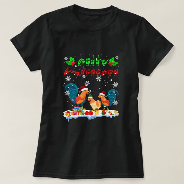 Camiseta Feliz Natal Farmer de Frango Bonito Sinal Langu (Frente do Design)
