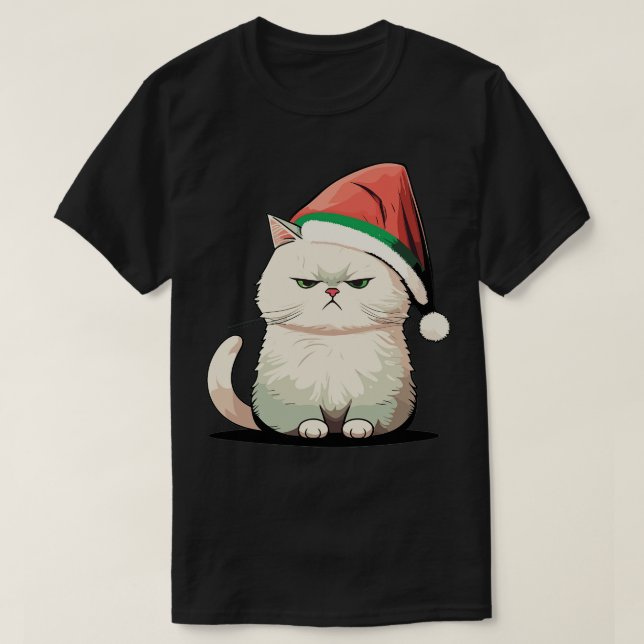 Camiseta Feliz Natal Feio Gato Dando Engraçado Gato Natal 1 (Frente do Design)