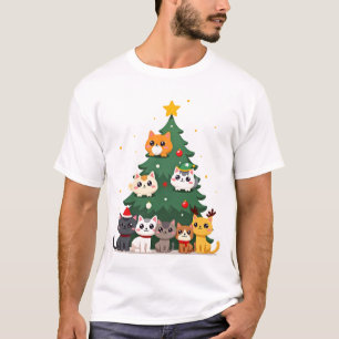 Camiseta Feliz Natal Felino Árvore de Natal Engraçada, Gato