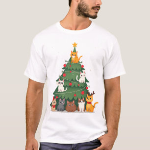 Camiseta Feliz Natal Felino Árvore de Natal Engraçada, Gato