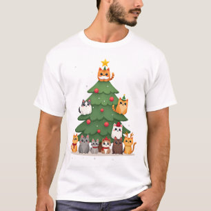 Camiseta Feliz Natal Felino Árvore de Natal Engraçada, Gato