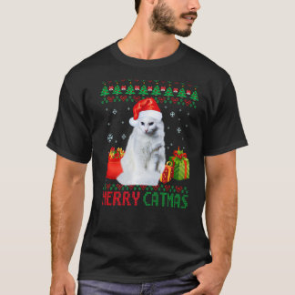 Camiseta Feliz Natal Felino Gato Feio Angora Turco Mãe