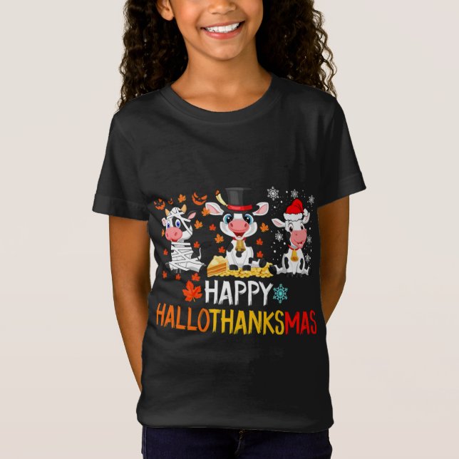 Camiseta Feliz Natal Feliz das Vacas Felizes Hallothanksmas (Frente)