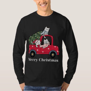 Camiseta Feliz Natal Feliz Gato de Truque Vermelho