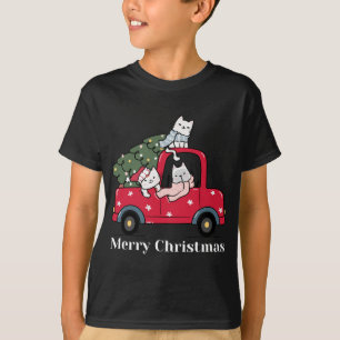 Camiseta Feliz Natal Feliz Gato de Truque Vermelho