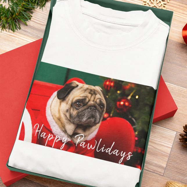 Camiseta Feliz Natal Feliz Pet Dog Foto de Cachorro da Famí (Criador carregado)