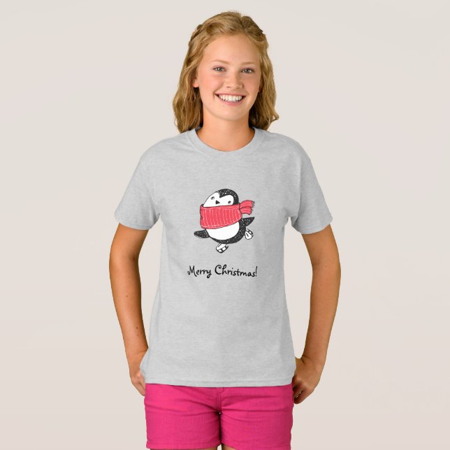 Camiseta Feliz Natal Feliz Pinguim-Pinguim-Pinguim-Pato-Pat (Frente Completa)