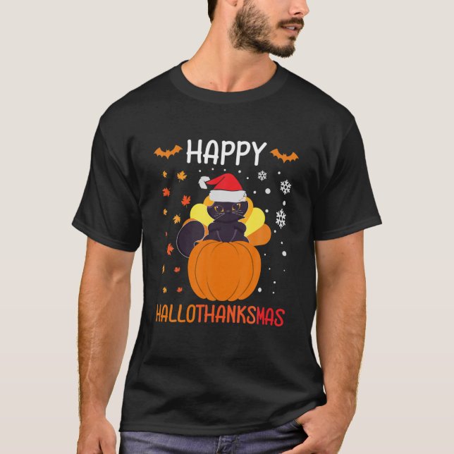 Camiseta Feliz Natal Feriado Doméstico Fé de Gato Feliz (Frente)