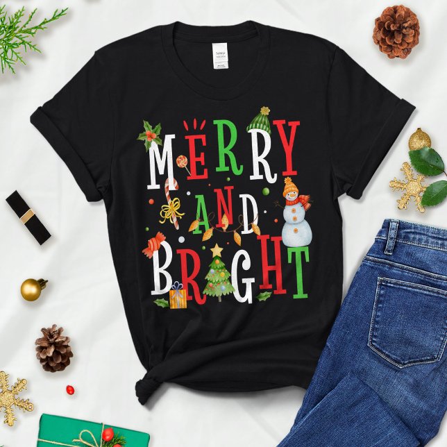 Camiseta Feliz Natal, Feriado, Feliz e Brilho (Criador carregado)