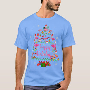Camiseta Feliz Natal Feriado Flamingos Flamingos Árvore de 