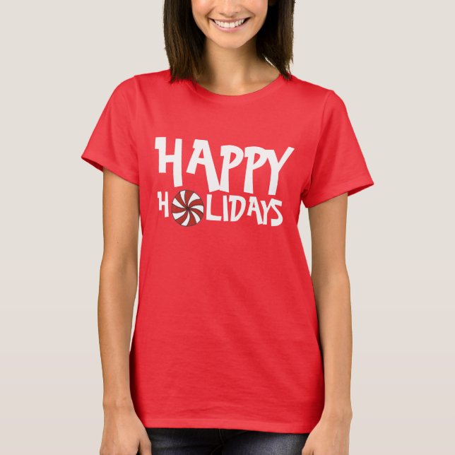 Camiseta Feliz Natal Férias Cândi Vermelho Peppermint (Frente)
