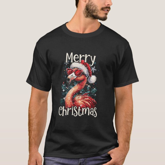 Camiseta Feliz Natal Festivo Flaming de Natal Tropical (Frente)