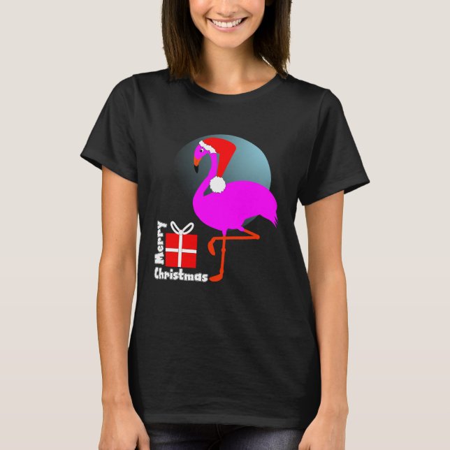 Camiseta Feliz Natal Flamingo, Rosa, Gráfico da Trendy (Frente)