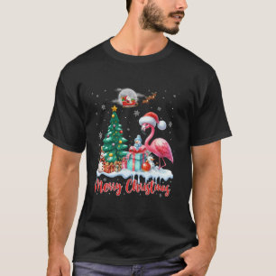 Camiseta Feliz Natal Flamingo Santa Hat Flamingo L